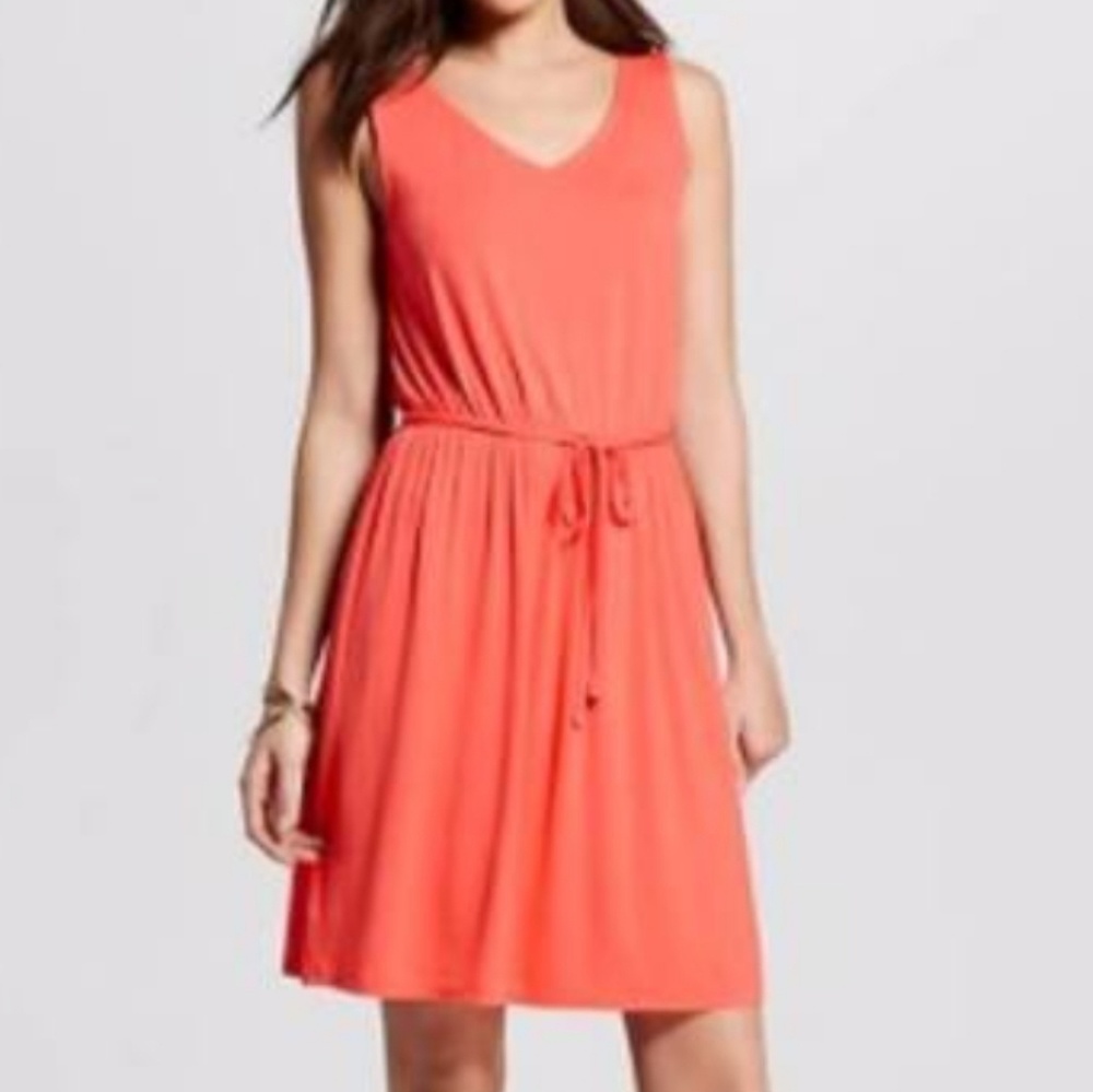 Peach stretch mid-length dress